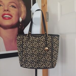 Tommy Hilfiger Logo Tote, Black/Gold/Taupe